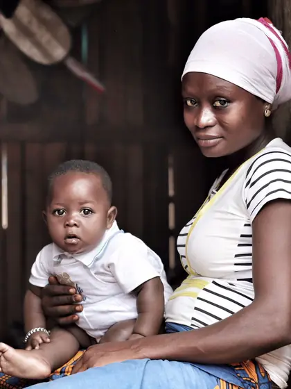 A mother sitting at home with her baby on her lap